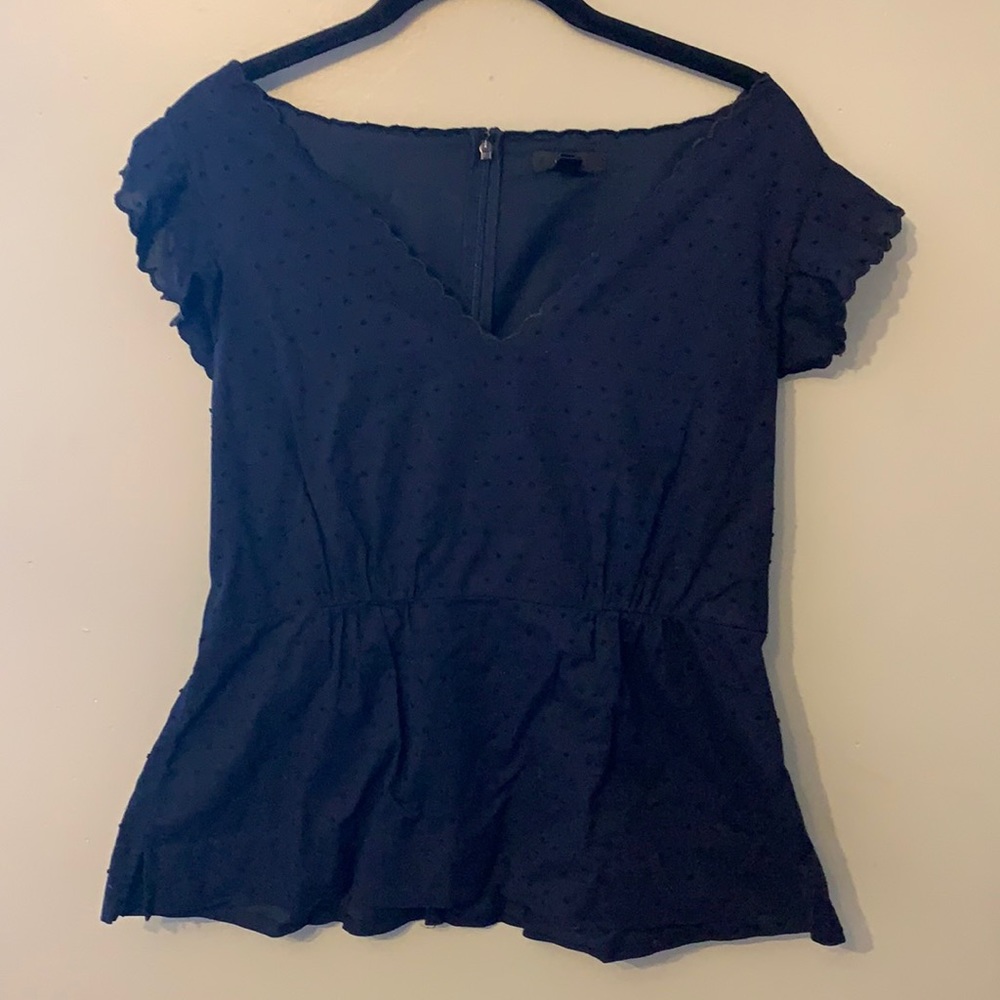 J. crew Swiss dot cap sleeve navy blouse
